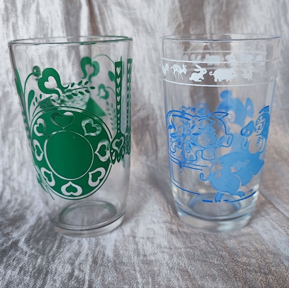 5 Swanky Swig Vintage Juice Glasses Jelly Jars Green Blue Yellow - Picture 4 of 9